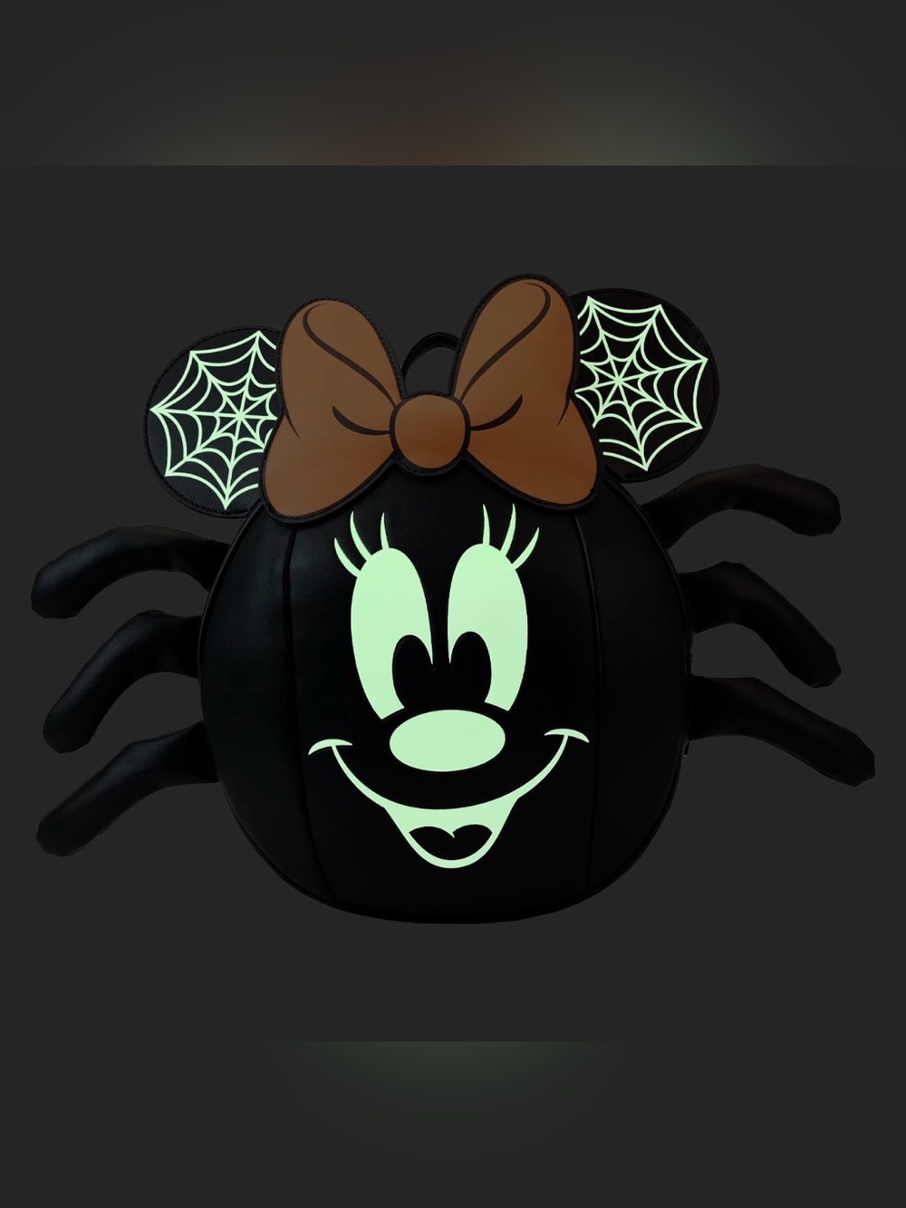 Loungefly Black & Orange Minnie Spider Backpack Glow in the dark!